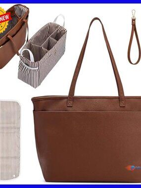 Vegan Leather Tote Bag with Removable Insert, 18" Height, 19.6L Capacity